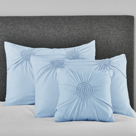 Mainstays Circle Ruched Solid King Sham And Decorative Pillow Set