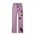 thumbnail image 4 of RKSTN Mens Pants Summer Fall Cotton and Linen Wide Leg Pants Bird Printed Drawstring Sports Pants Casual Pants with Pockets, 4 of 7