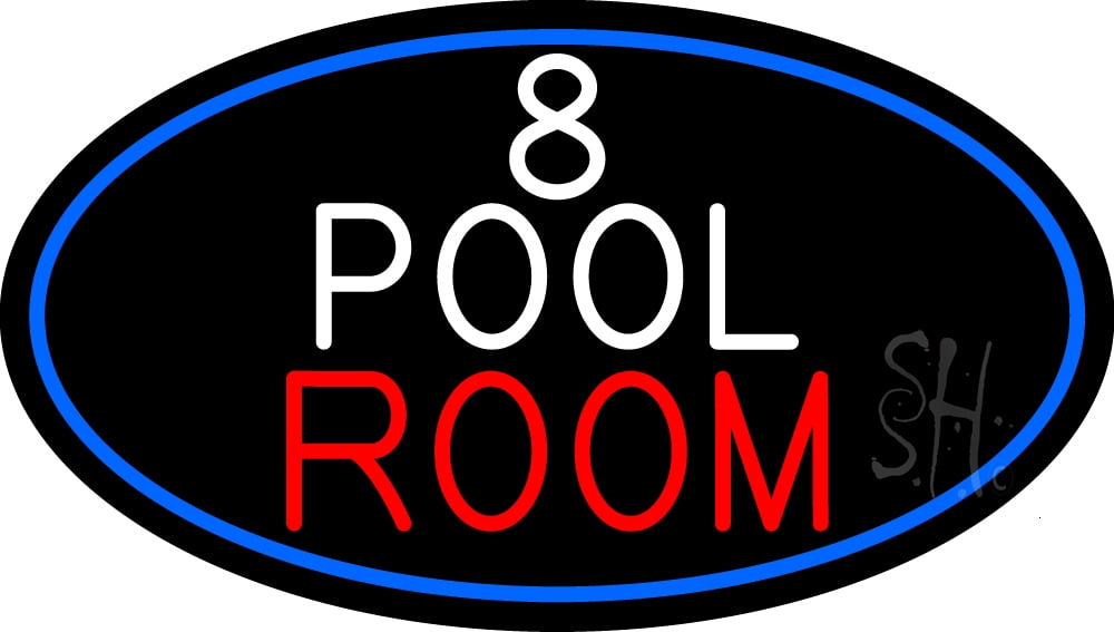 8 Pool Room Oval With Blue Border LED Neon Sign 20 x 37 - inches, Clear ...
