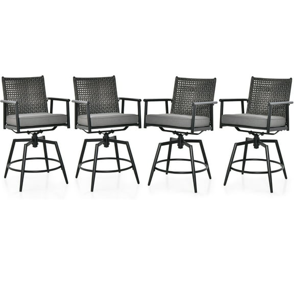 Gymax Patio Swivel Bar Stools Set of 4 Outdoor Counter Height Bar Chairs w/ PE Rattan Back