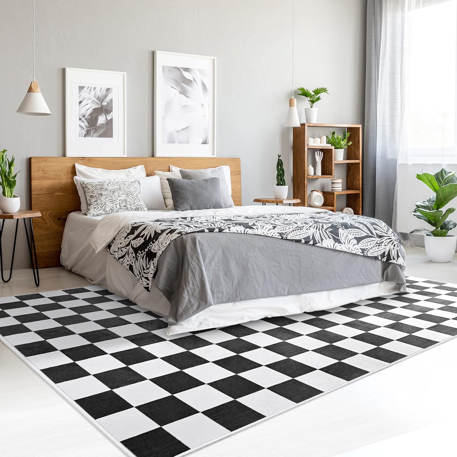 Lochas Checkered Area Rugs Checkerboard Rug Plaid Carpet for Living Room Bedroom Home Decor,6'x9',Black&White
