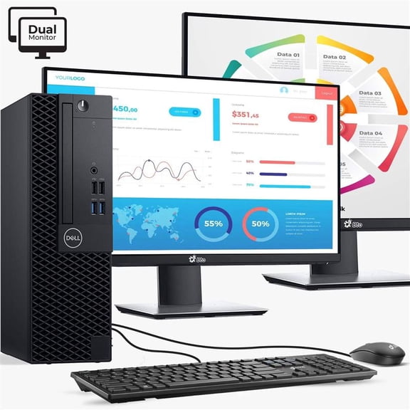 Restored Dell OptiPlex 3070 Desktop Computer PC Intel i5-9500 6-Core Processor, 16GB DDR4 Ram, 512GB SSD, Dual 2 x 22" LED Monitors, Built-in WiFi, Wireless KB & Mouse, Windows 11 Pro (Refurbished)
