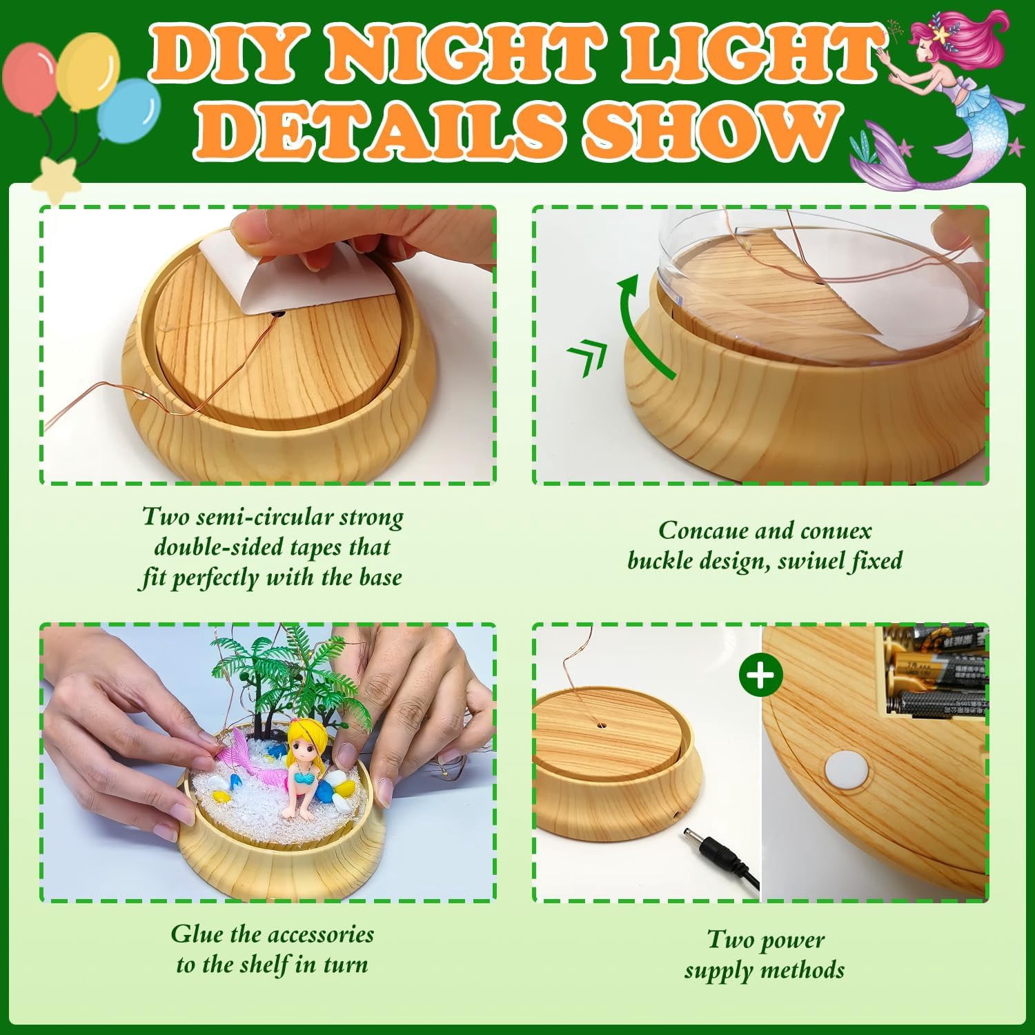 KOMI Make Your Own Mermaid Night Light, Mermaid Toys for Kids, Mermaid Craft Kit, DIY Arts and Crafts Lamp Project for Girls(USB Upgrade Edition), Gifts for 4 5 6 7 8 9 10 Year Old Kids