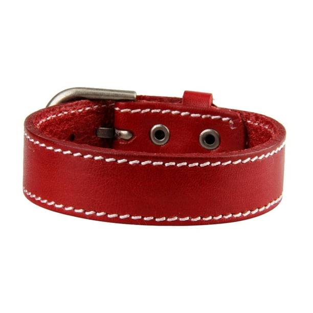 Brazalete Vintage de cuero, brazalete, correa de Metal, hebilla de cinturón, , para mujeres y hombres, 26cm rojo jinwen Pulsera