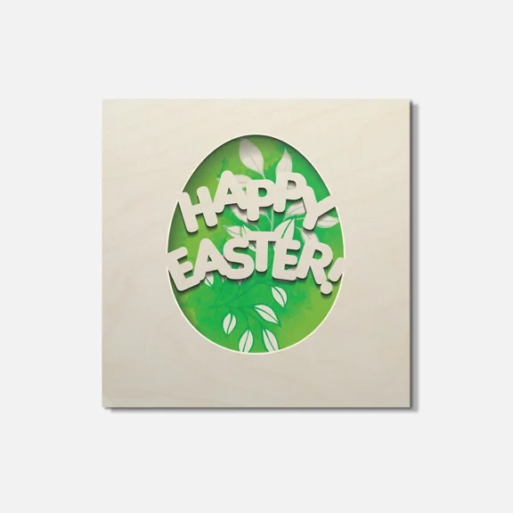 Happy Easter 3D Egg Leaves 4'' X 4'' Square Wooden Coaster