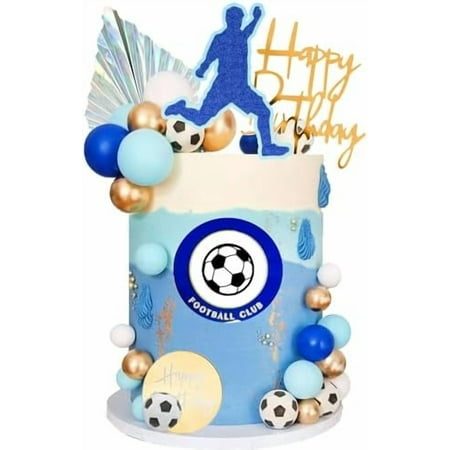 Soccer Cake Topper Soccer Player Blue Gold Ball Cake Decorations for Blue Soccer Football Sport Birthday Supplies$$Home Decor, Kitchen, & Other