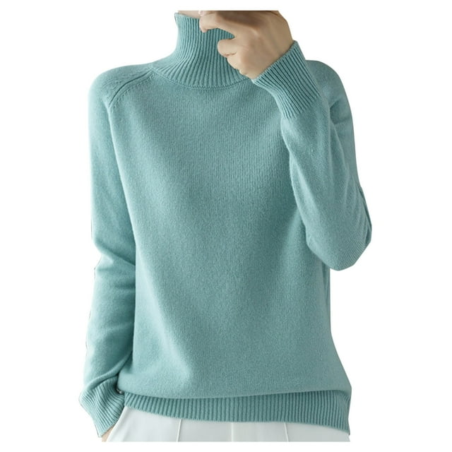 Chandail Col Roulé Femme Automne et Hiver Épais Coréen Chandail Uni Ample Tricoté à Manches Longues