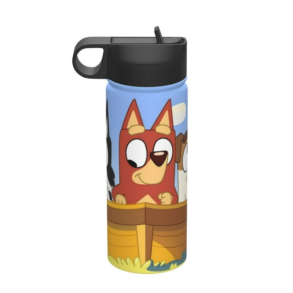 Saiise Bluey Print Insulated Water Bottle with Straw,Sports & Travel Water Bottle 18oz Double Walled Stainless Steel,Reusable Thermal Water Bottle