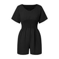 thumbnail image 4 of 2DXuixsh Rompers for Women Women's Jumpsuit Summer V Neck Button Short Ruffle Sleeve Smocked Mini Short Romper Workout Casual Wide Legs Rompers Navy Size Xxl, 4 of 5