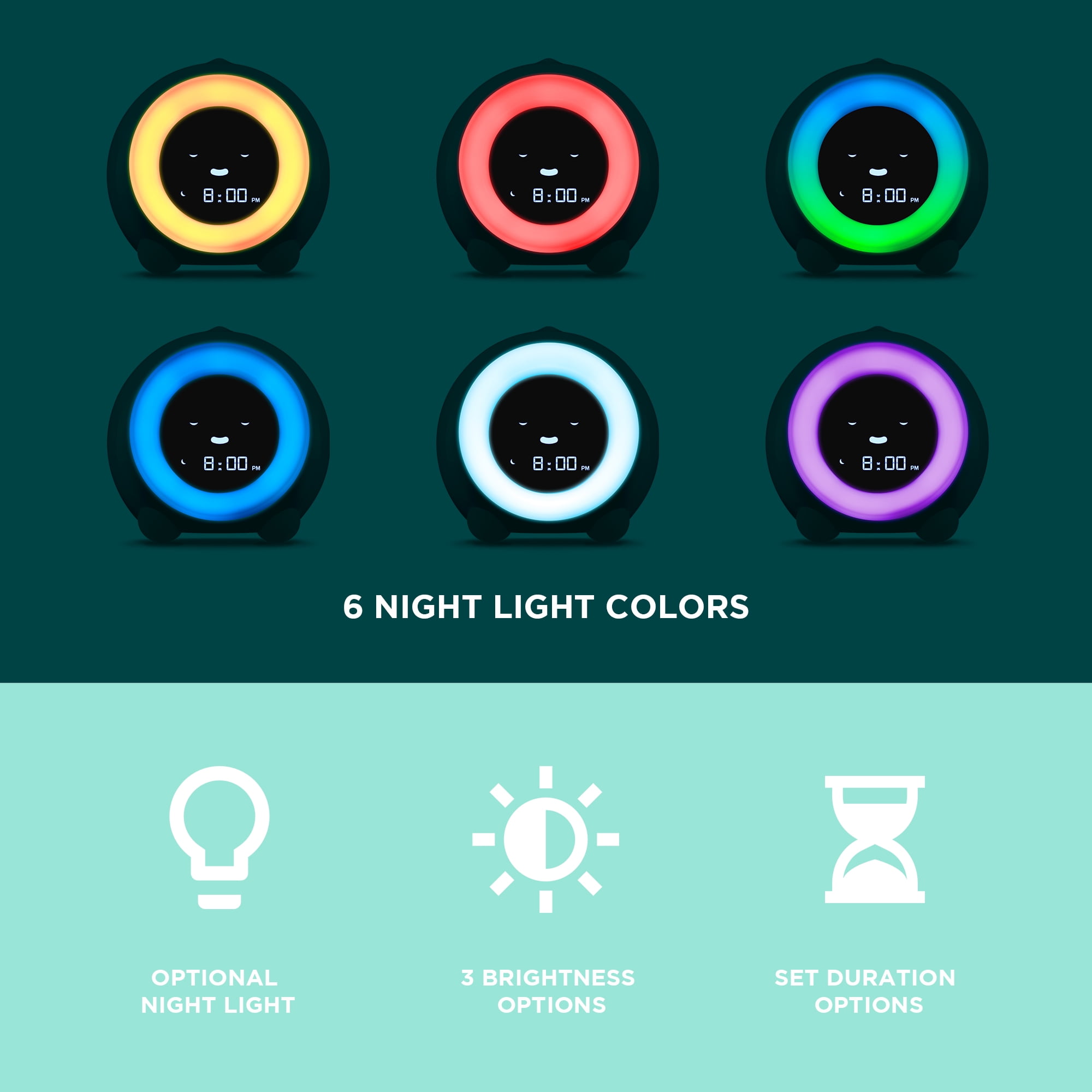 LittleHippo MELLA Ready To Rise Children's Sleep Trainer Night Light and Sleep Sounds Machine Alarm Clock
