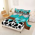 thumbnail image 2 of Manfei Western Floral Bull Skull King Sheets 4pcs,Boho Damask Cow Print Bedding,White Turquoise,1 Flat Sheet,1 Fitted Sheet and 2 Pillowcases, 2 of 6
