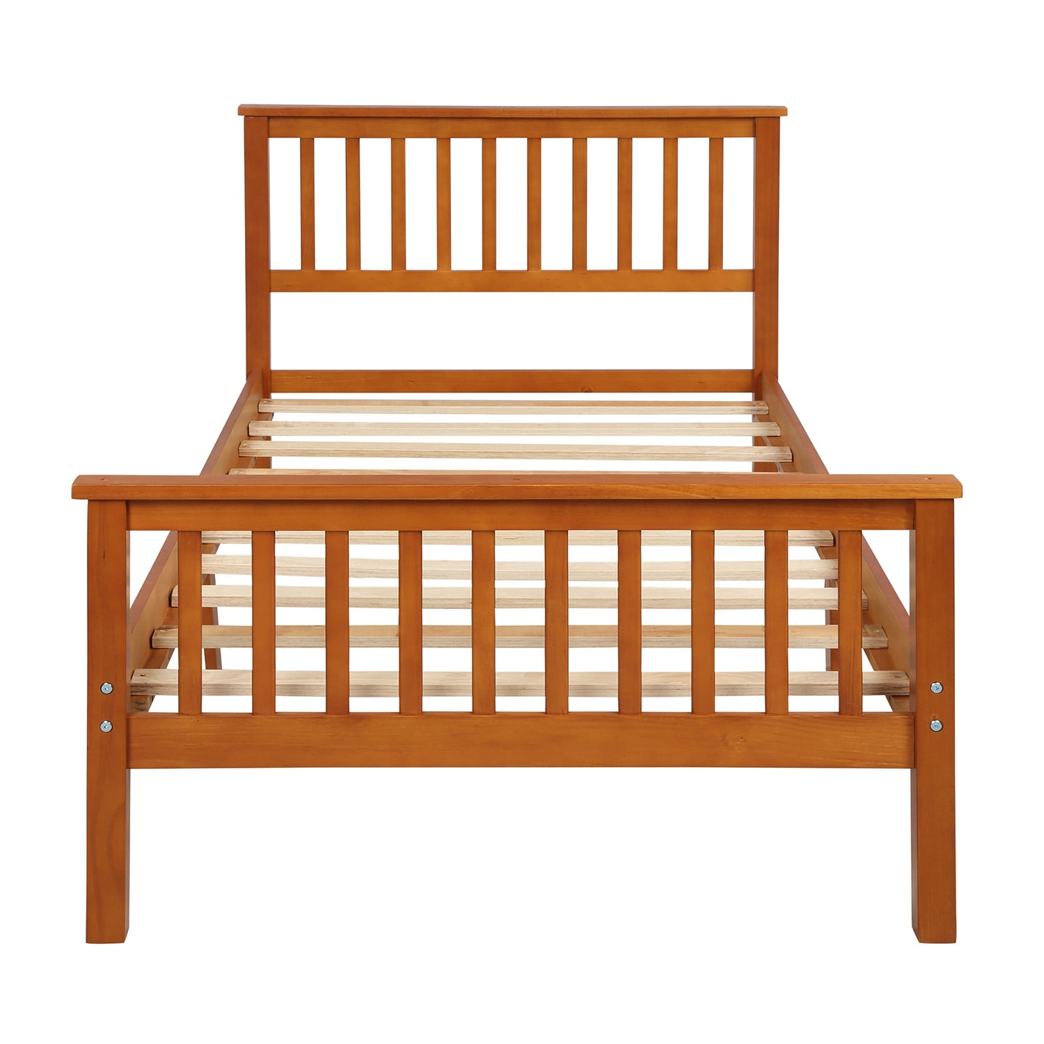 Mintazer Twin Size Vintage Platform Bed Frame with Headboard & Footboard for Kids Teens Boys Girls, Oak