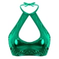 thumbnail image 1 of HULIJA Women's Shiny Metallic Keyhole Crop Top Halter Backless Rave Bandeau Vest Bra Clubwear Green One Size, 1 of 6