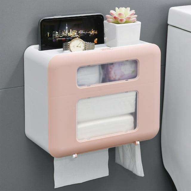 PEONAVET Paper Storage Wall-Mounted Layer Tissue Box for Home Decor - Modern Sturdy Plastic Tissue Container - for Bathroom Kitchen and Office