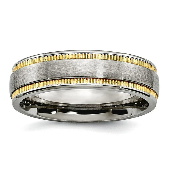 6mm Stainless Steel Brushed and Polished Yellow Ip Plated Band Ring Size 13 Ring for Women and Men