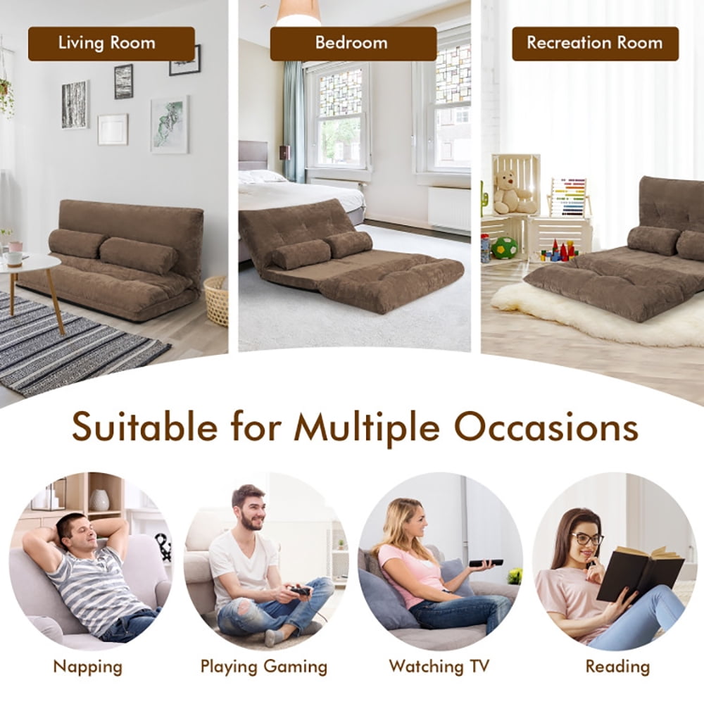 Finihen 6-Position Adjustable Floor Sofa Couch, Foldable Lazy Sofa Sleeper Bed, Multi-Functional Loveseat, Sleeper Lounge Couch with 2 Pillows, for Reading, Gaming, Coffee Finihen 6-Position Adjustable Floor Sofa Couch, Foldable Lazy Sofa Sleeper Bed, Multi-Functional Loveseat, Sleeper Lounge Couch with 2 Pillows, for Reading, Gaming, Coffee