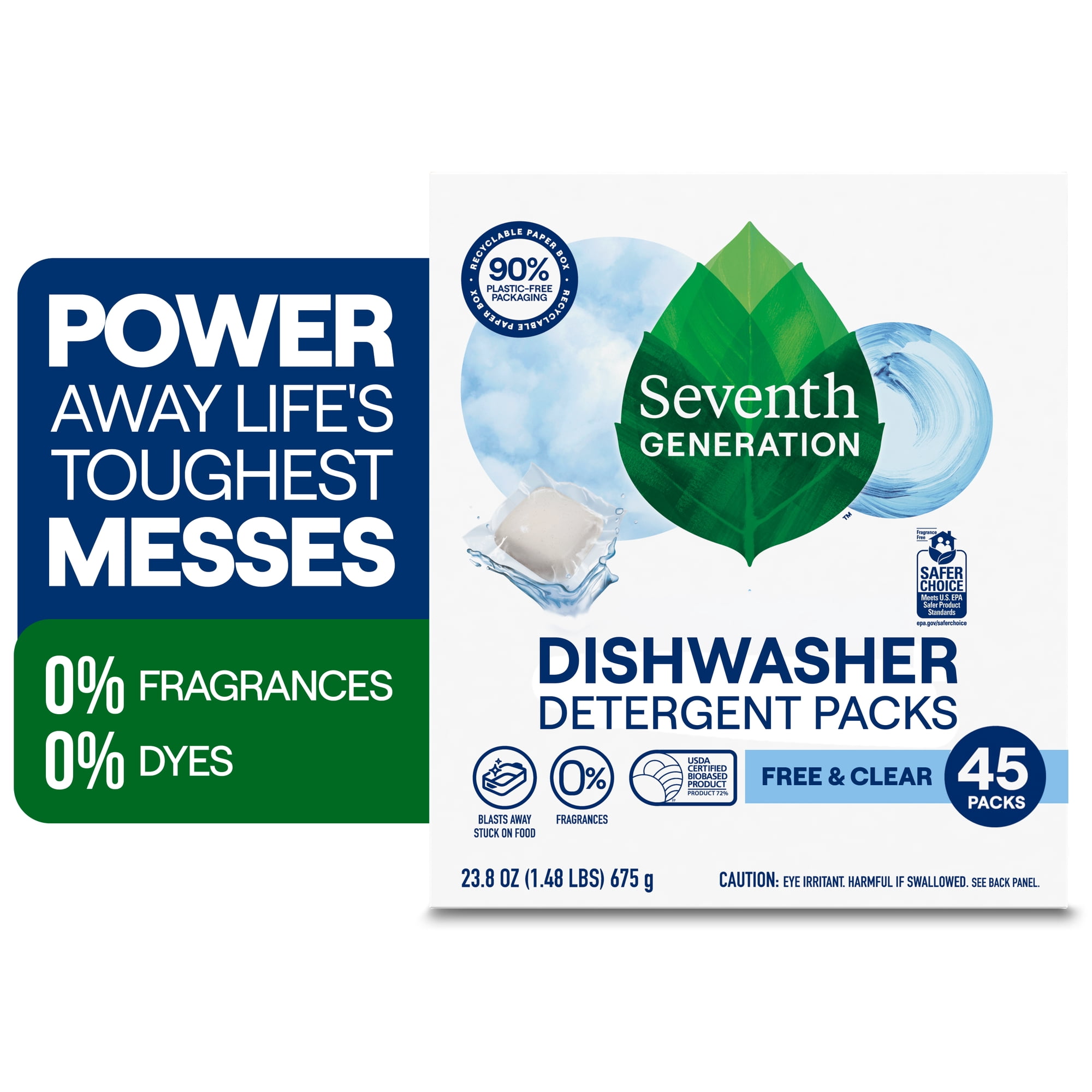 Seventh Generation Dishwasher Detergent Packs for sparkling dishes Free & Clear Dishwasher tabs 45 count