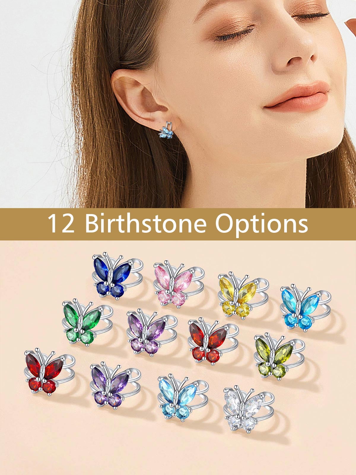 FindChic Women Clip-on Butterfly Earring June Synthetic Alexandrite Birthstone Earrings Sterling Silver Jewelry for Birthday Christmas