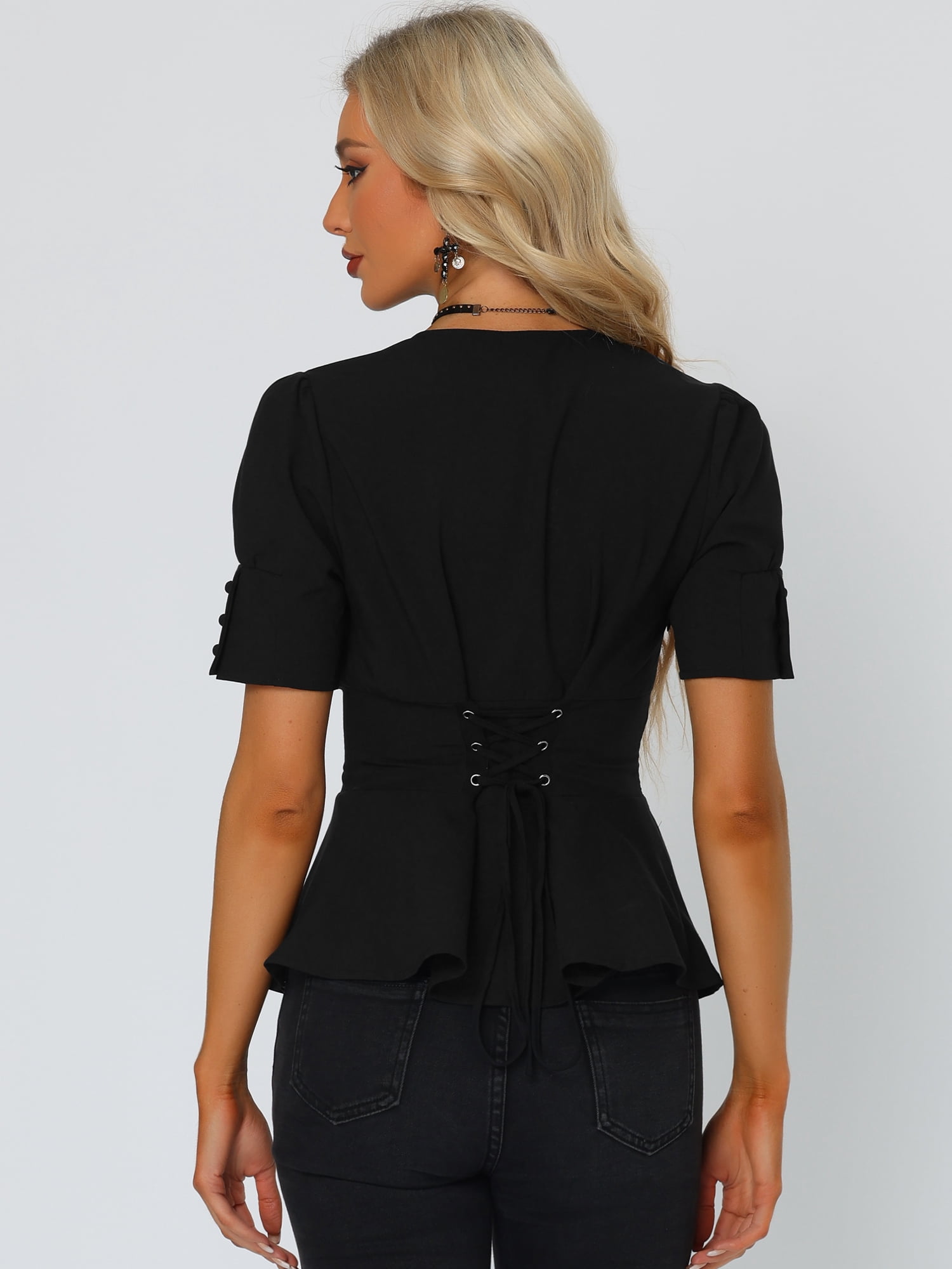 DARING DIVA Steampunk Lace-up Vintage Top Blouse XS Black