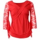 thumbnail image 3 of Salón Fmenco Blusa Baile cuadrado Cuello en V Manga de encaje Tops Mujer Ropa Disfraces rojo Macarena Top de práctica de salón de baile, 3 of 8