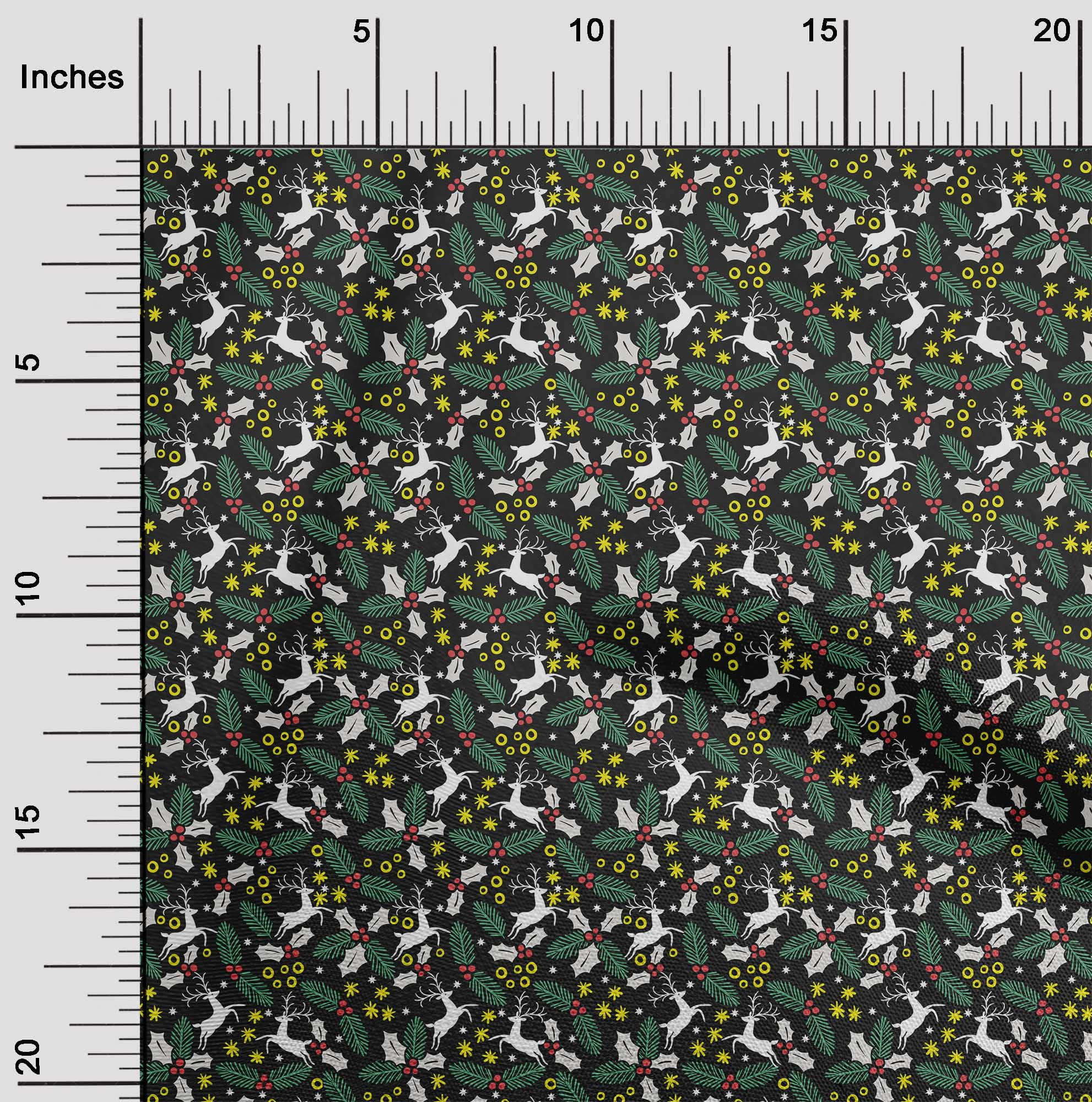 oneOone Polyester Spandex Black Fabric Merry Christmas Craft Projects Decor Fabric Printed By The Yard 56 Inch Wide-DGK