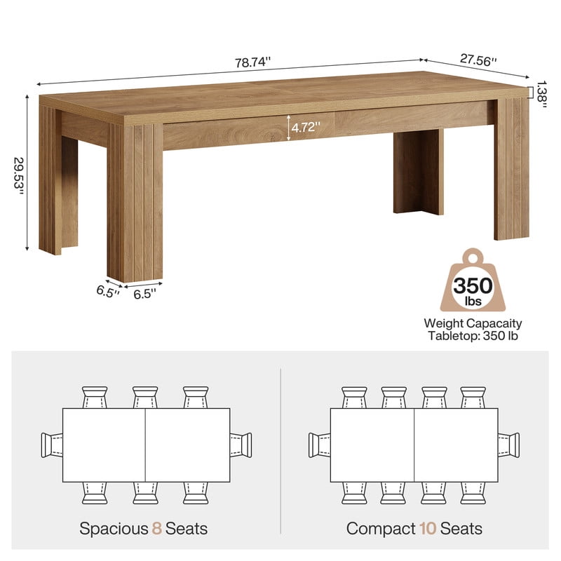 Tribesigns 78.7 Inch Dining Table for 6-8, Large Farmhouse Rectangular Dining Table for Living Room, Kitchen, Home, Rustic Brown