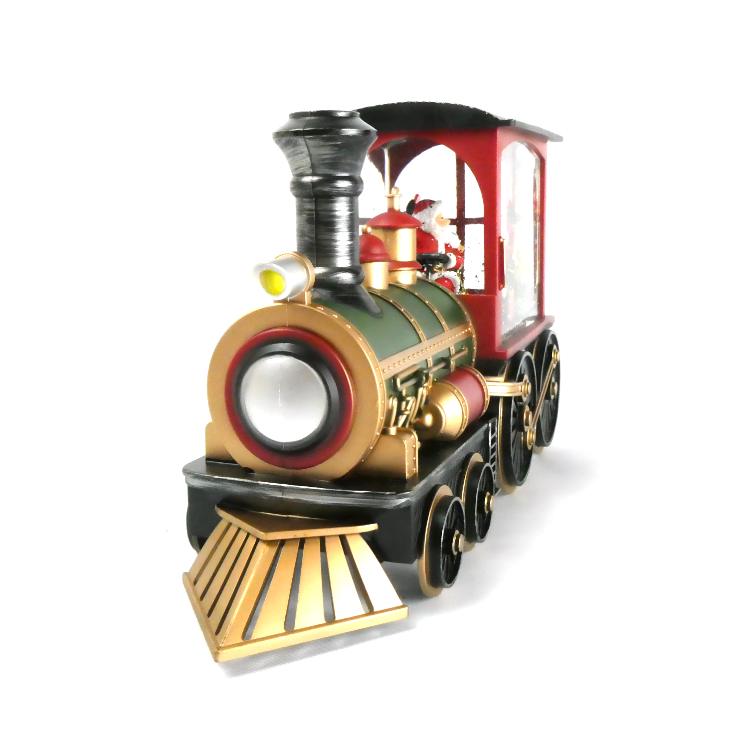 Christmas Santa Globe Lantern Train with Water Swirling Glitter, Musical and Lighted 6 Hours Timer USB Powered & Battery Operated Music Box for Christmas