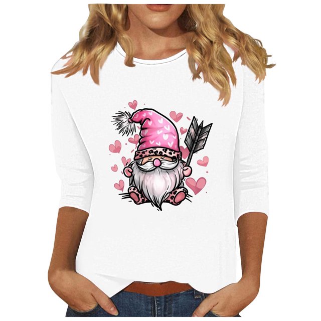 Staron Liquidation T-Shirts de la Saint-Valentin pour Femmes Col Rond Manches 3/4 T-Shirt Ample Décontracté Hauts Imprimé Cœur Cadeaux de la Saint-Valentin T-Shirts