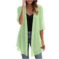 thumbnail image 3 of UVEASISHA Women's Beach Sheer Coverup Lightweight Chiffon Short Sleeve Draped Open Front Cardigan Loose Summer Kimonos Vacation Outfits Green XXL, 3 of 10