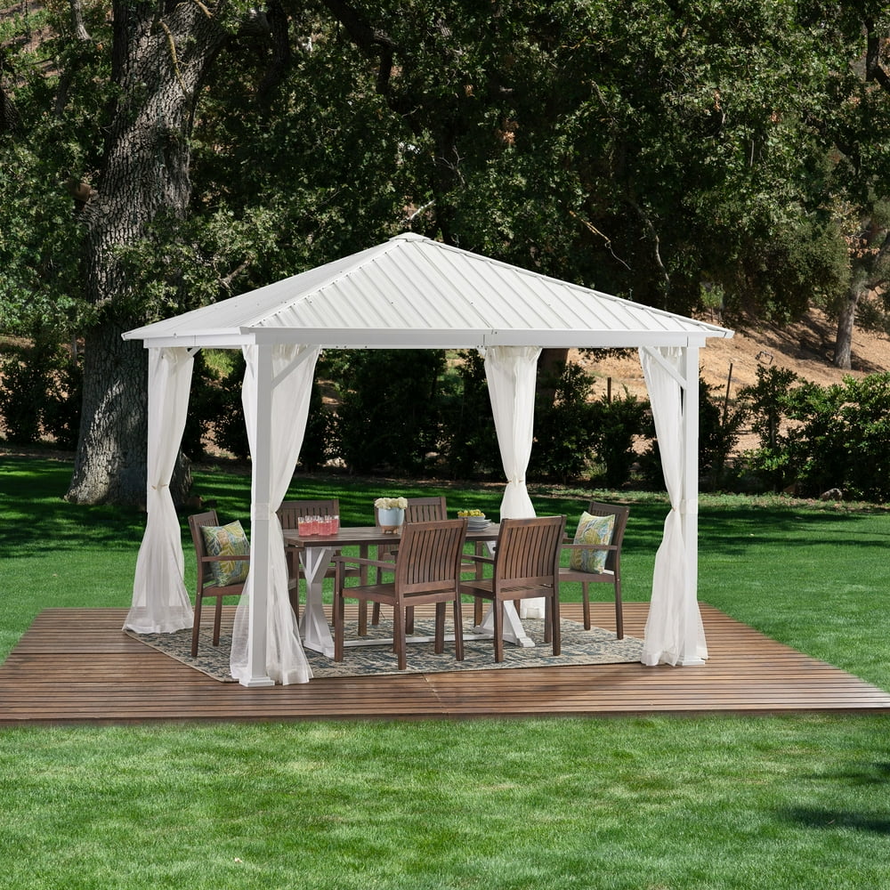 Gizella Outdoor 10' x 10' Modern Aluminum Hardtop Gazebo, White