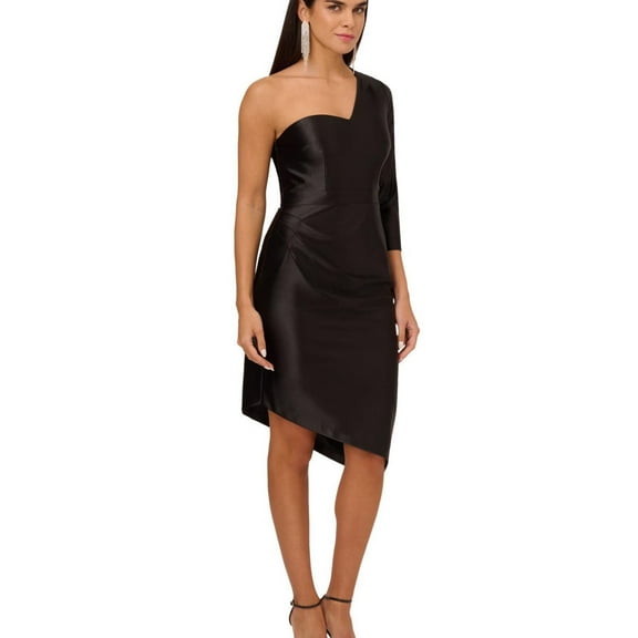 Adrianna Papell Womens One Shoulder Sheath Bodycon Dress, Black, 4