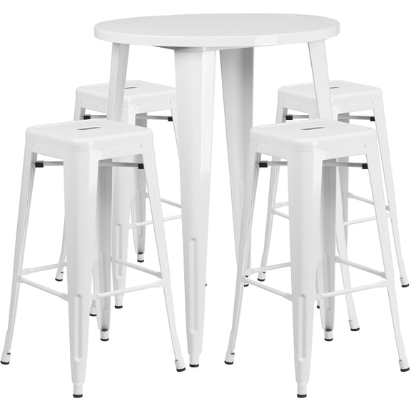 Bowery Hill Contemporary 5 Piece 30" Round Metal Pub Set in White