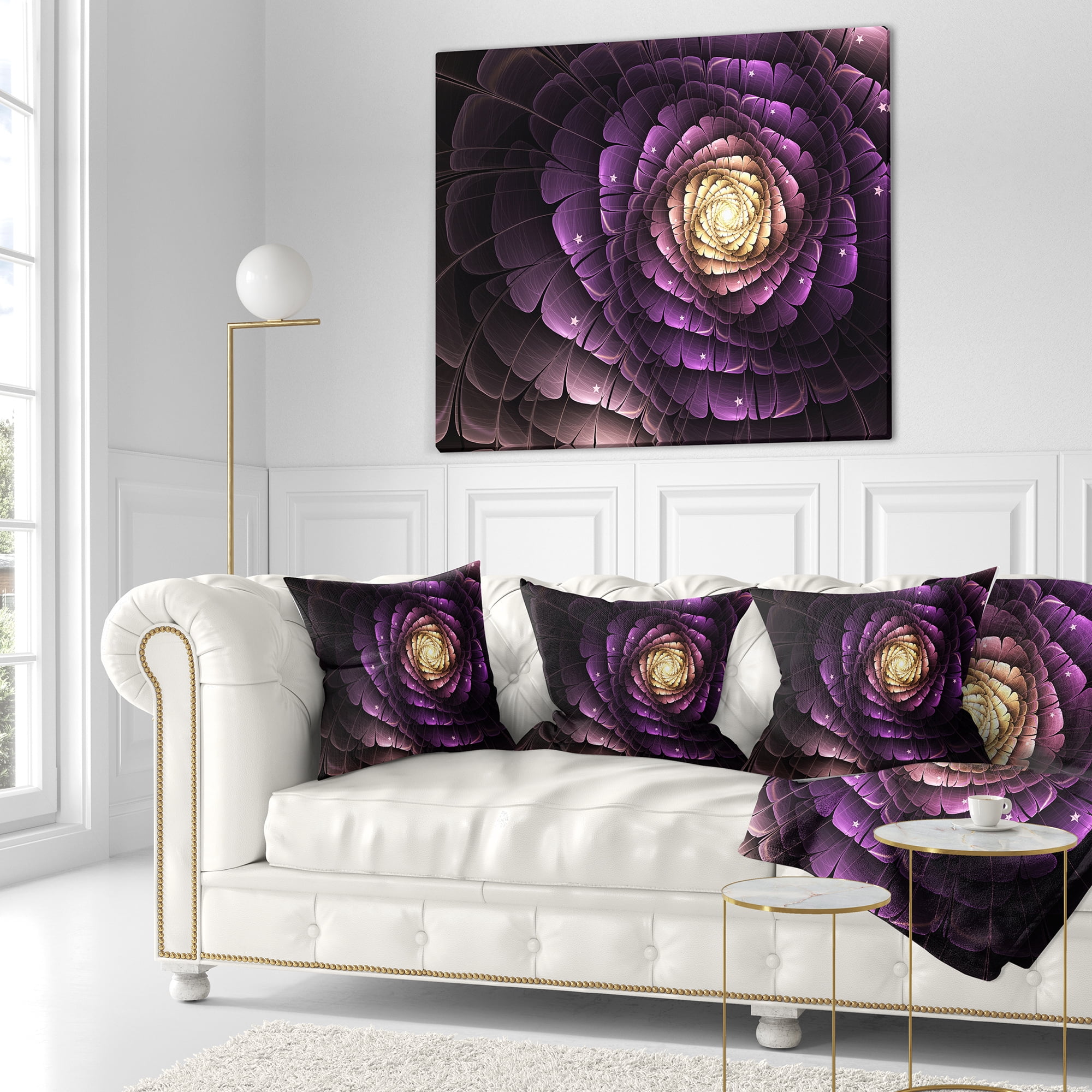 Designart Fractal Flower Light Purple Digital Art - Flower Throw Pillow - 16x16