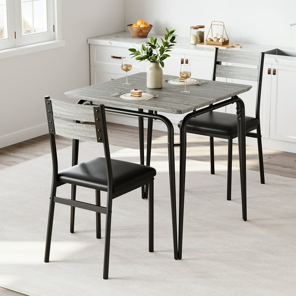 QinaQin Juego de comedor compacto para 2 personas, con mesa tipo bistró y 2 sillas tapizadas, ideal para cocina, comedor pequeño o departamento con poco espacio