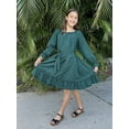 thumbnail image 4 of Oudiya Girls Long Sleeve Fall Dresses Formal Party Holiday Swing Flowy Ruffle Midi Dress, 5-13Y, 4 of 8