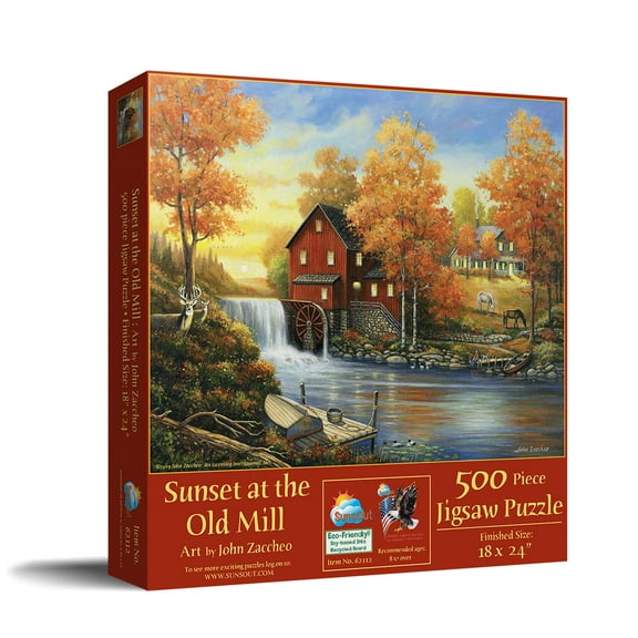 SUNSOUT INC - Sunset at the Old Mill - 500 pc Jigsaw Puzzle by Artist: John Zaccheo - Finished Size 18" x 24" - MPN# 62112