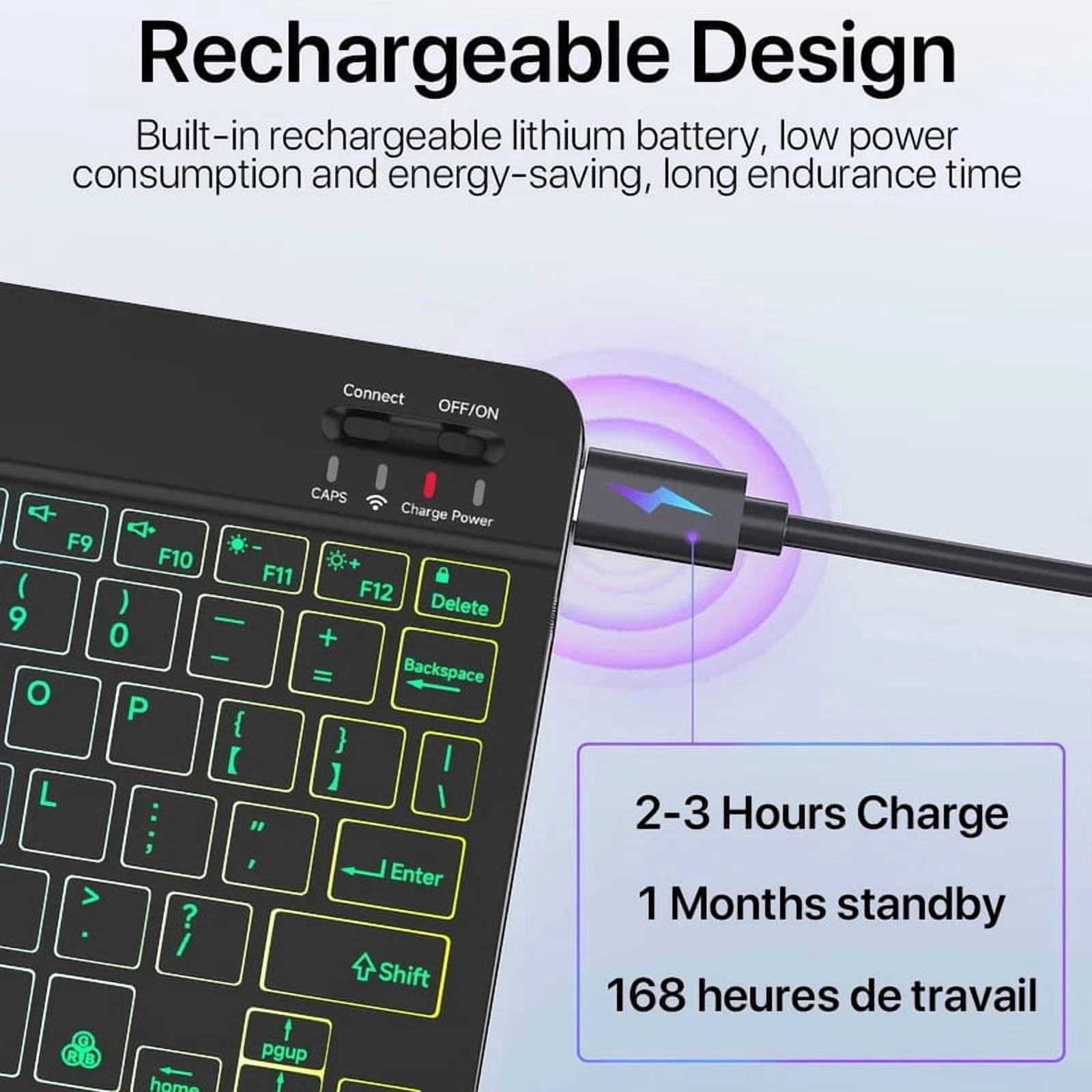 Bluetooth Keyboard Wireless 7 Backlit Color Keyboard for Tablet Laptop Rechargeable Arabic Russian Spanish Portuguese Keyboard