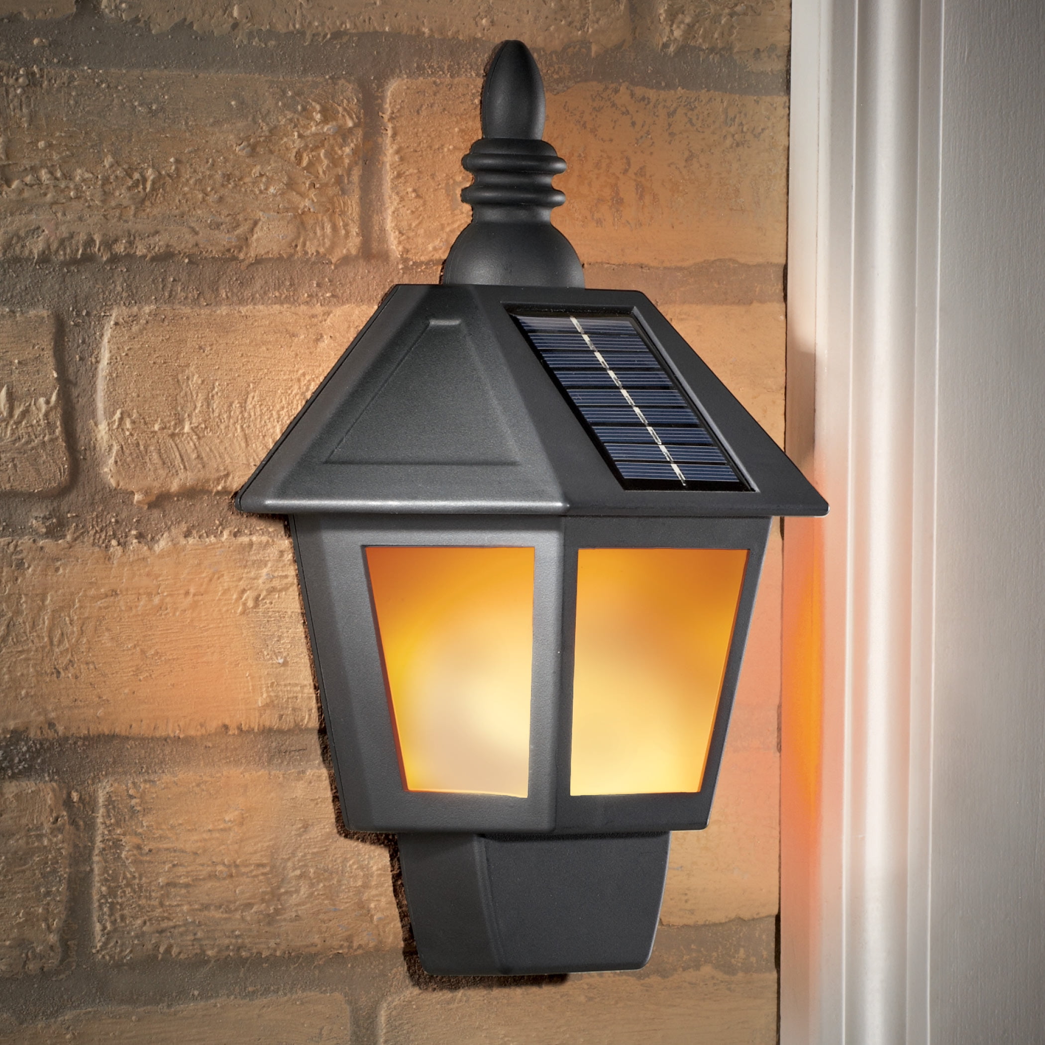 Collections Etc Traditional Black Flickering Solar Wall Lamp Solar Wall Lamp