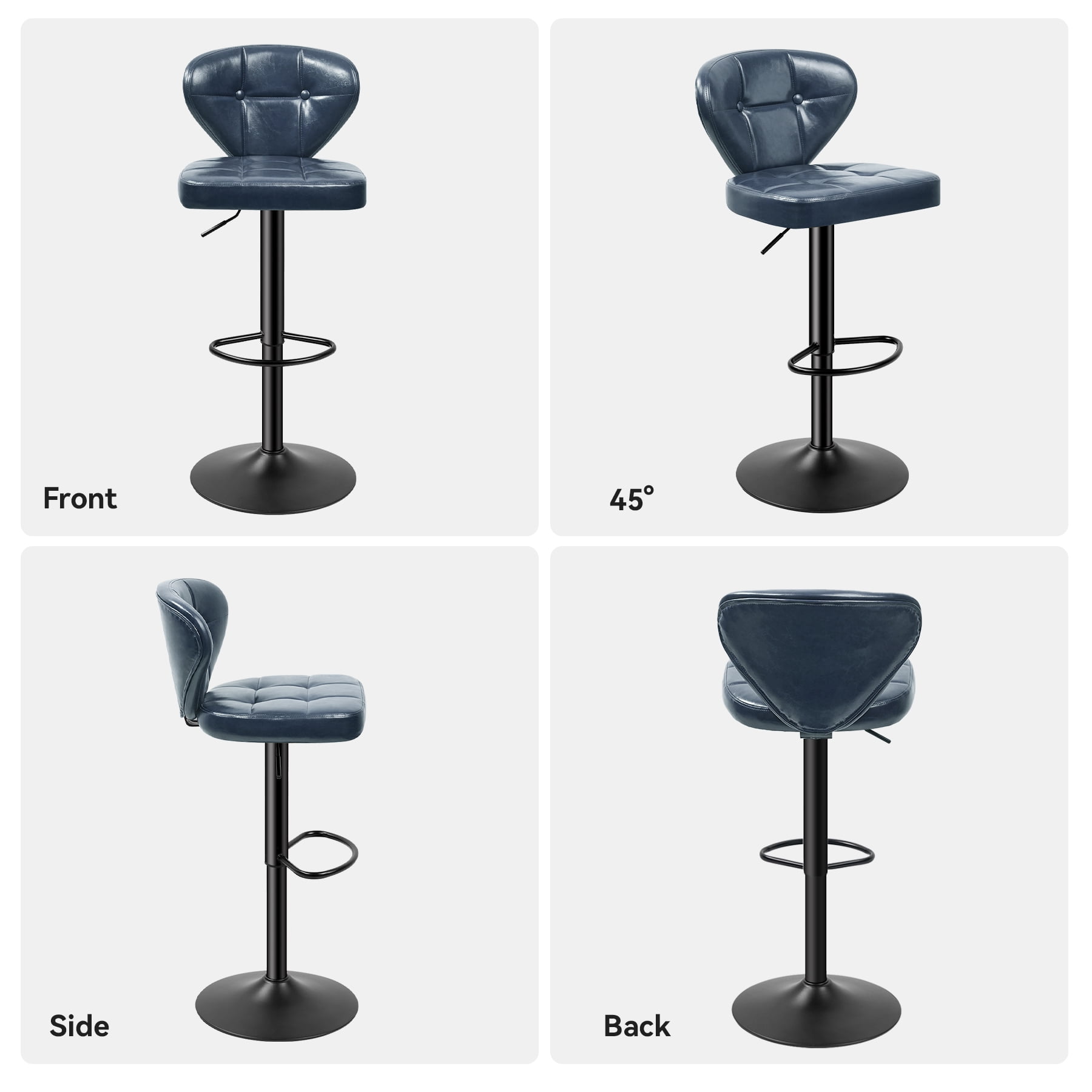 MOONMISS Bar Stools Set of 2, Modern Swivel Bar Chairs with Mid Back and Adjustable Seat Height,Blue