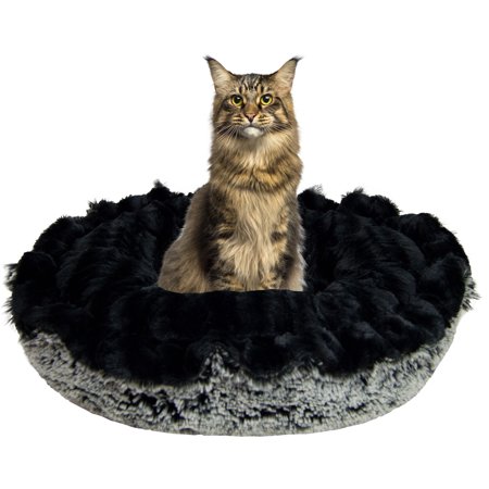 Bessie and Barnie Ultra Plush Midnight Frost / Black Puma Deluxe Dog/Pet Lily Pod Bed