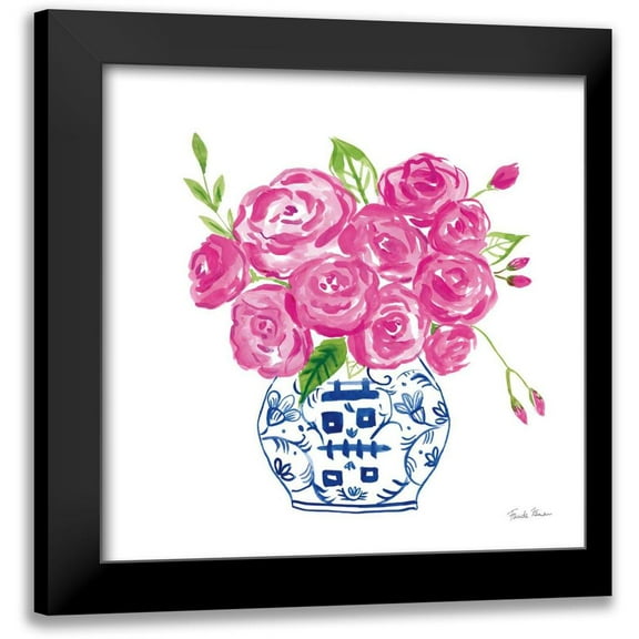 Zaman, Farida 12x12 Black Modern Framed Museum Art Print Titled - Chinoiserie Roses on White II