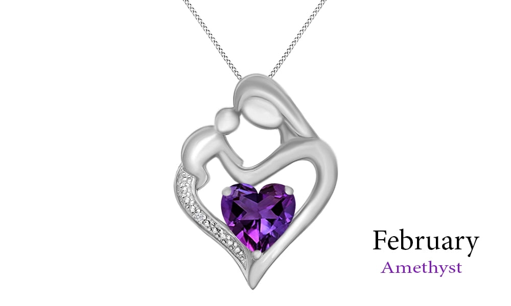 Jewel Zone US Heart Shaped Simulated Amethyst /& White Topaz CZ Pendant in 14K Gold Over Sterling Silver