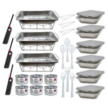 Chafing Dish Buffet Set Disposable | Buffet Servers and Warmers, Buffet Serving Kit | Includes Chafing Fuel, Wire Racks, Foil Pans Full Size, 9x13 Aluminum Pans Disposable, Serving Utensils| 36 Pieces