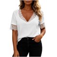 thumbnail image 2 of Uootdi Womens Tees Deep V Neck Short Sleeve Floral Embroidered Trim Womens Tops Relaxed Fit Lightweight Womens Tees for Women, 2 of 6