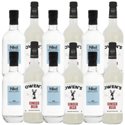 Nkd Distillery Gin 6 Pack Alternative Premium Non-Alcoholic Spirit 750 ML Bottles w 6 Pack Owen’s Mixers Ginger Beer 750 ML Bottles - Perfect for Mocktails - A