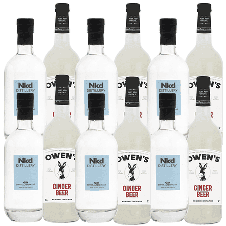 Nkd Distillery Gin 6 Pack Alternative Premium Non-Alcoholic Spirit 750 ML Bottles w 6 Pack Owen’s Mixers Ginger Beer 750 ML Bottles - Perfect for Mocktails - A
