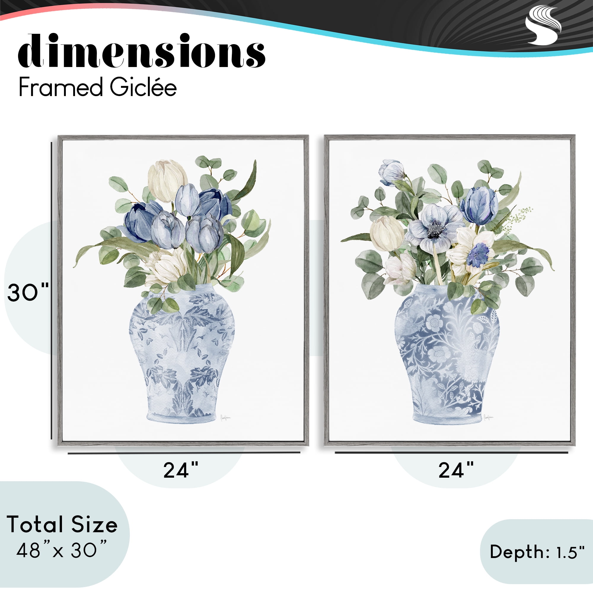 Stupell Industries Ornate Vase Tulip Collection 2 Piece Gray Framed Giclee Art Set, design by Livi Finn