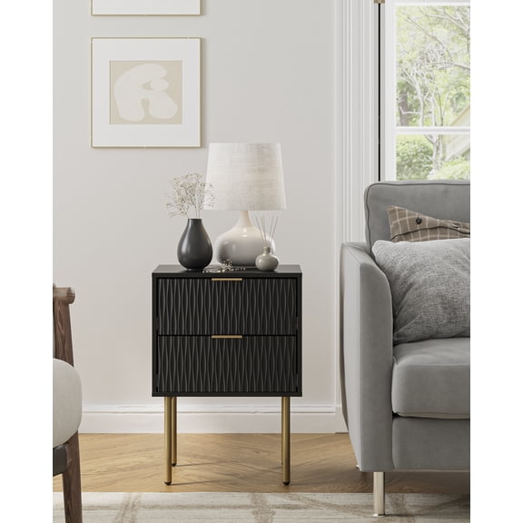 Small 2-Drawer Nightstand, Gold Metal Frame Bedside Table, Multi-Use Side End Table for Home