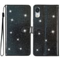 thumbnail image 6 of For iPhone XR Wallet Case Bling Shiny Premium PU Leather with RFID Blocking Card Slots Holder Magnetic Flip Kickstand Shockproof Wrist Strap Cover iPhone XR, Black, 6 of 7
