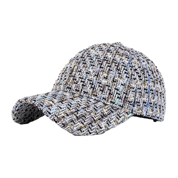 Yuanlong Womens Baseball Cap Tweed Plaid Adjustable Buckle Curved Brim Elegant Retro Dad Cap Street Stylish Casual Sun Hat